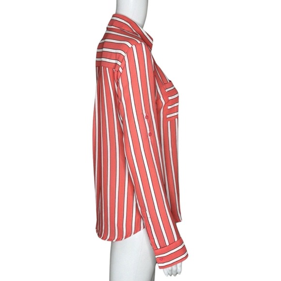 Express Shirt Womens XS Orange White Stripe Portofino Office Casual Versatile - Picture 2 of 8